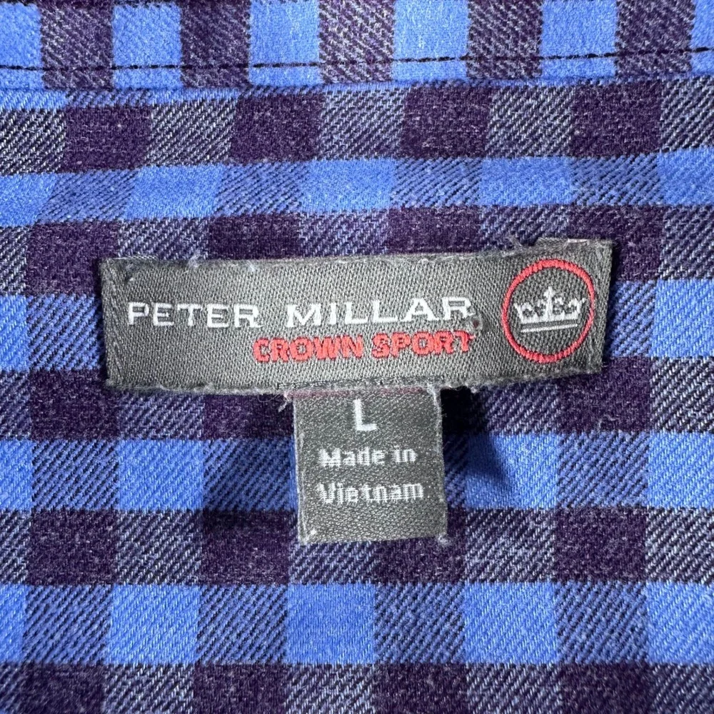 Peter Millar Button Down Mens L Large Blue Purple Gingham Crown Long Sleeve